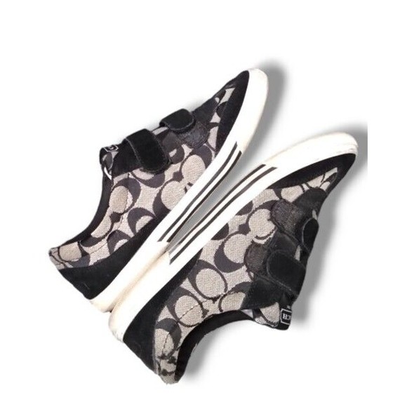 Coach New York Size 6.5 B Womens Priya Black Signature Print Strap Sneakers GUC - Picture 7 of 16